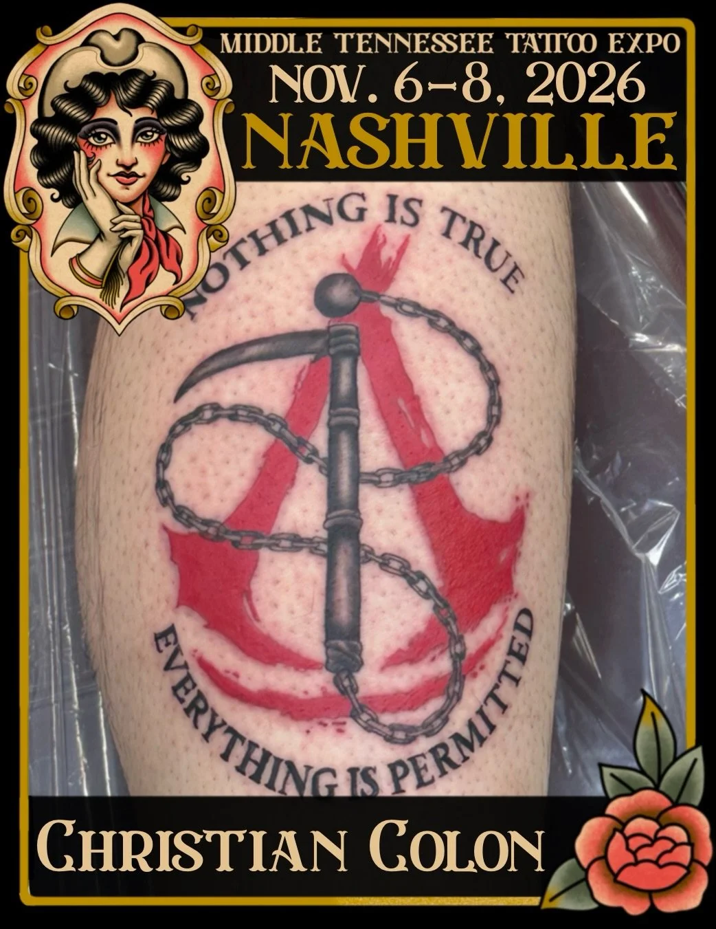 He&rsquo;s feeding the need for some Assassin&rsquo;s Creed! ⛓️Multi-style tattoo artist @jbeantat2 will be tattooing at the Middle Tennessee Tattoo Expo this fall. Bring your ideas to Christian, pick out some flash, or book ahead via the email&nbsp;