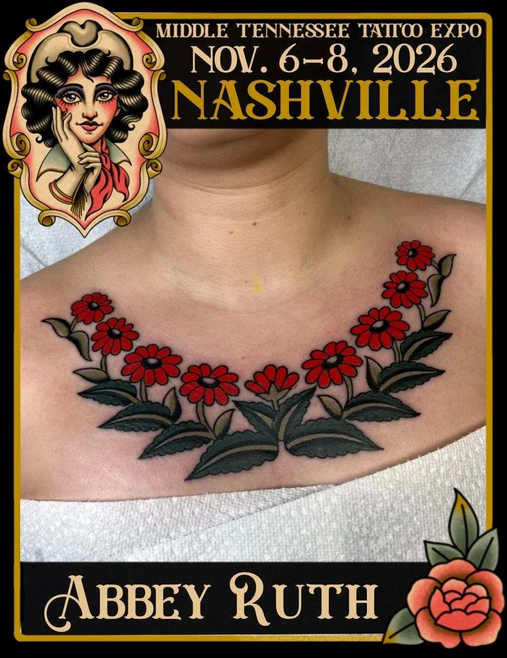Here comes the bloom! 🌸 Decorative traditional artist @abbeyruthtattoo will be joining us at MTTE this fall! Make sure to stop by her booth and pick out some flash or secure a spot by booking ahead via email&nbsp;argrimes7@gmail.com
&bull;
&bull;
Mi