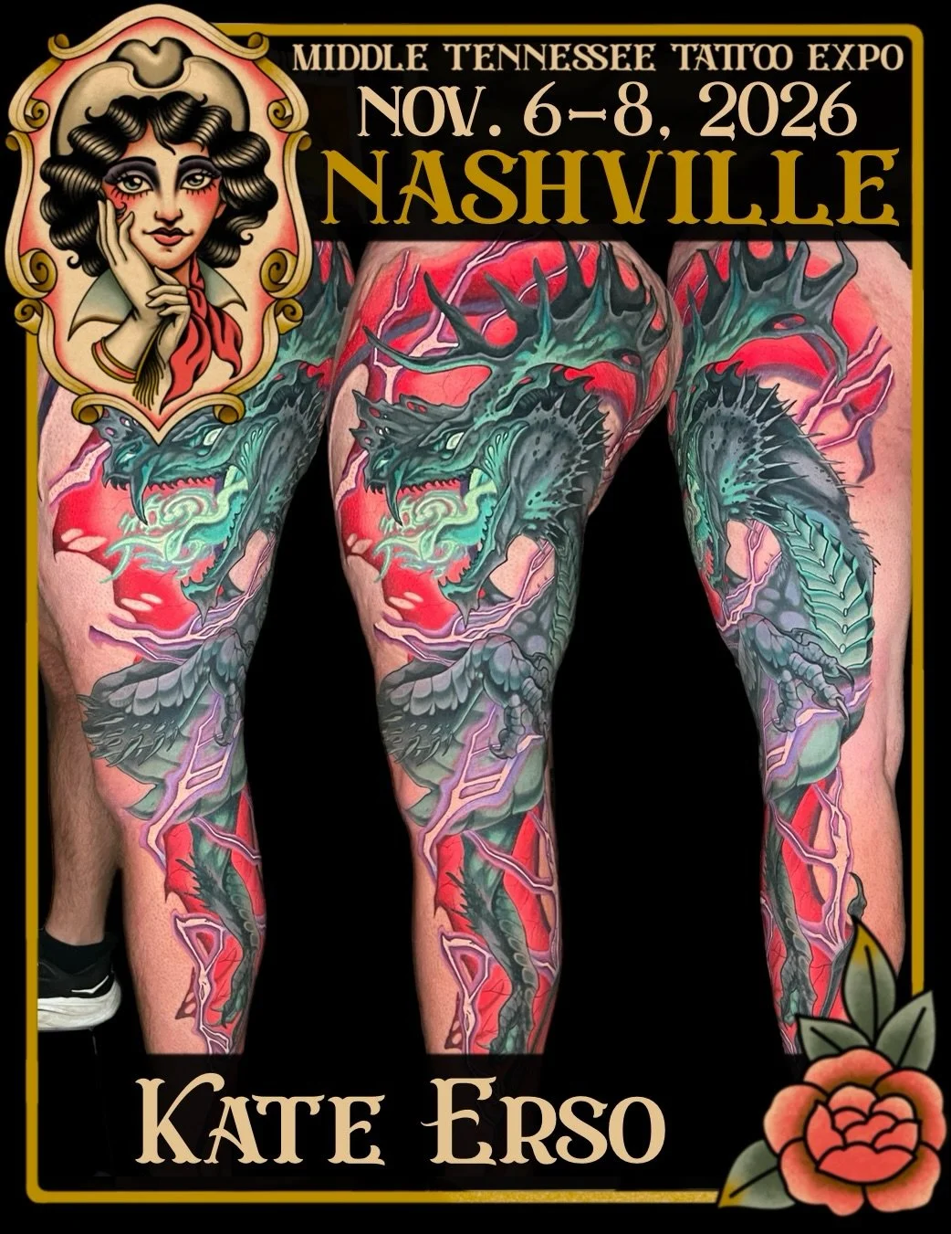 It must be fate! Welcome back Kate! ✨🤝 @hairofthehound is BACK at the Middle Tennessee Tattoo Expo tattooing her neo traditional and illustrative color creatures! Bring your ideas to Kate, pick out some flash, or book ahead via email&nbsp;kfctattoo@