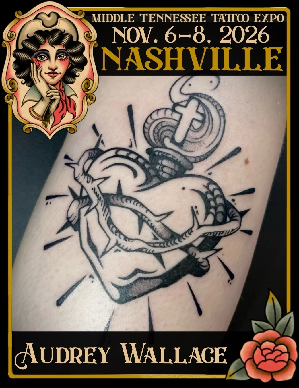 New to tattoos? A sick heart is a good start! 🖤 Black &amp; gray, illustrative, woodcut artist @audreywallacetattoo will be at the Middle Tennessee Tattoo Expo this fall ready to tattoo YOU! Just pick out some flash from her booth to get tattooed! 
