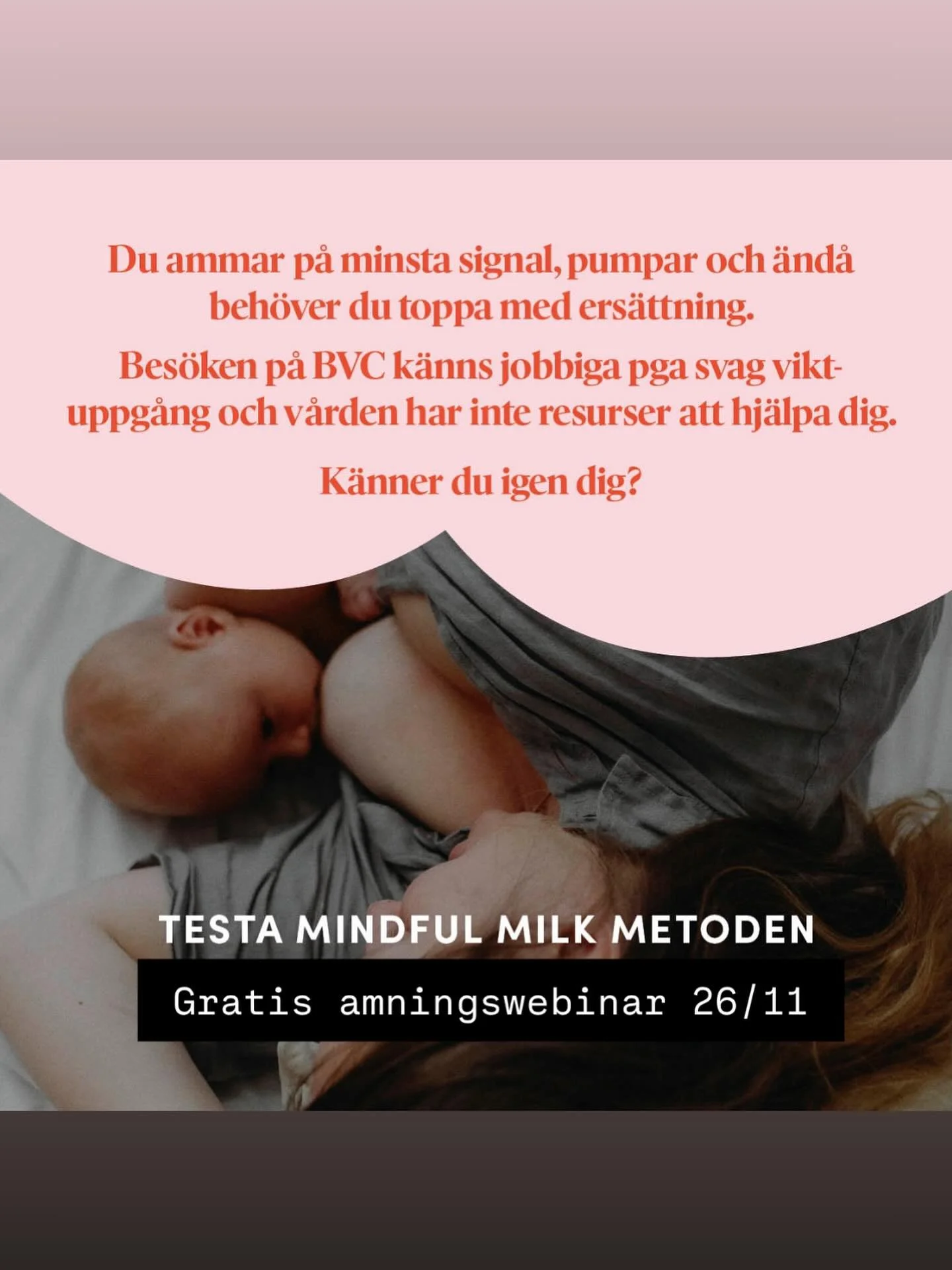 Snart kan du anm&auml;la dig✨
F&ouml;rra tillf&auml;llet var det flera mammor som h&ouml;rde av sig och ber&auml;ttade att de haft barn som v&auml;grat amma men som under webinaret fick en en l&aring;ng mysig amningsstund🥹 Testa du ocks&aring;❤️