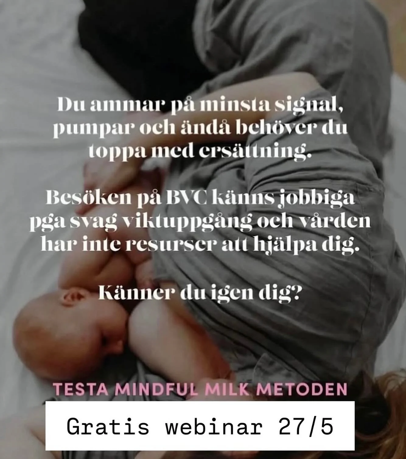 27/5 12-13. En stund f&ouml;r dig som k&auml;mpar med amningen att landa tillsammans med andra mammor och f&ouml;rst&aring; att du inte &auml;r ensam❤️

Du som varit med tidigare &auml;r s&aring;klart v&auml;lkommen igen🙏