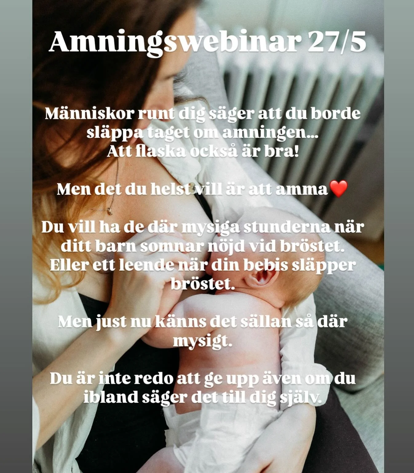 Var med live p&aring; onsdag och st&auml;ll dina fr&aring;gor. Du &auml;r inte ensam om att k&auml;mpa med amningen❤️