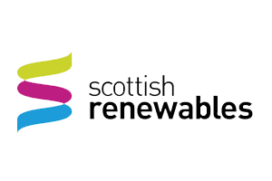 Logo of Scottish Renewables with colorful abstract wind turbine design and text