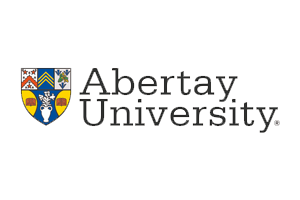 Abertay University logo with a crest and the university name.