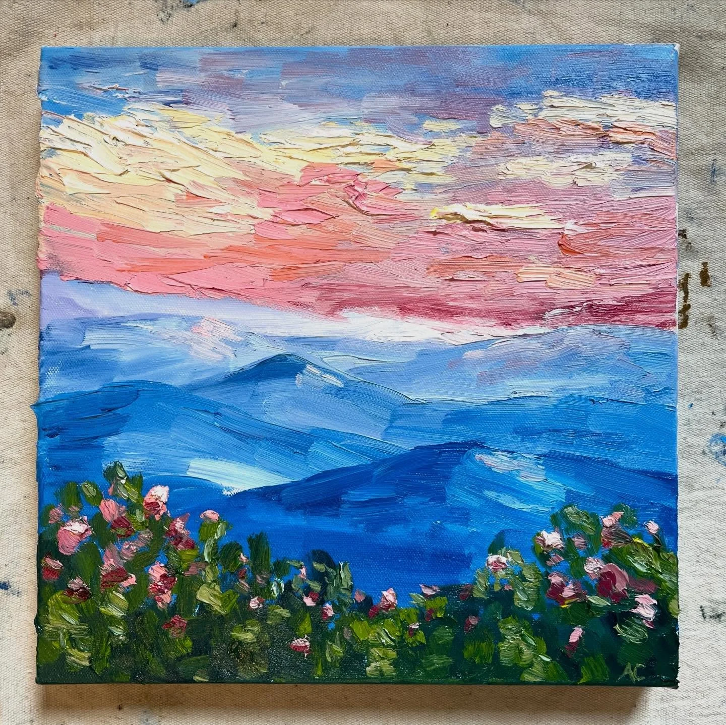 These small impressionistic landscapes started as a way to utilize leftover paint, but now I look forward to them! So much of my work involves soft lines and blending which can go wrong with one stroke (and annoys my perfectionist tendencies). There&
