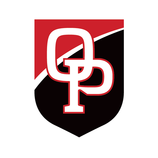 Logo with overlapping "OP" letters in white on a red and black shield background.