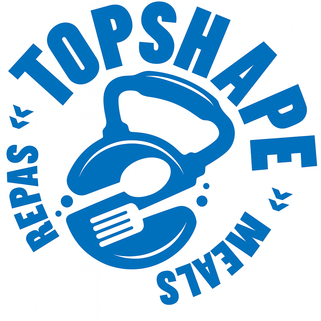 Logo bleu avec un masque de plongée, entouré du texte: 'REPAS TOPSHIAPE MÈRE MAIS'.