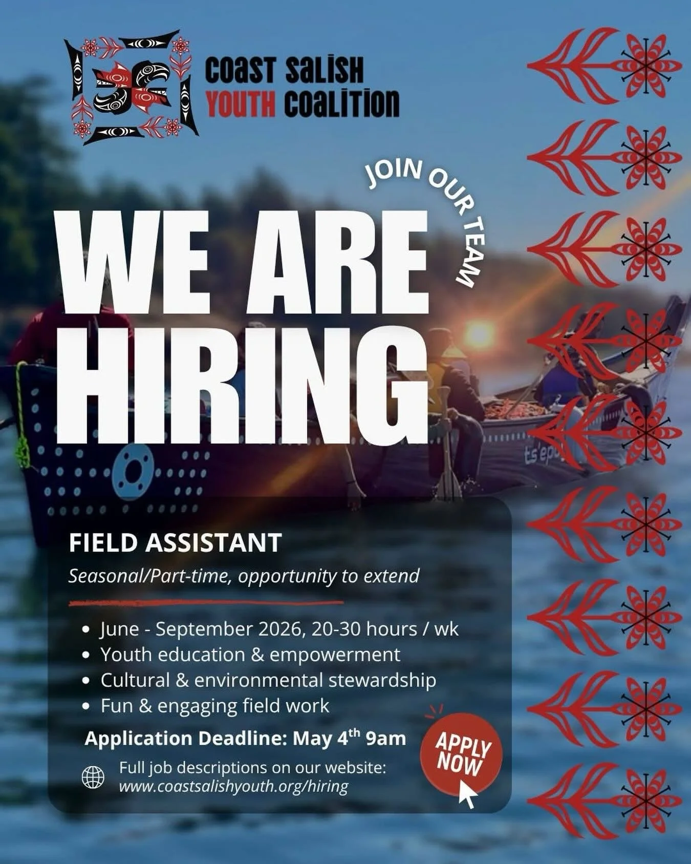 We&rsquo;re Hiring! Field Assistant (Seasonal/Part-time)

The Seasonal Field Assistant will support on-the-ground ecological restoration and education across Coast Salish territories. Working closely with the CSYC team, this position plays a hands-on
