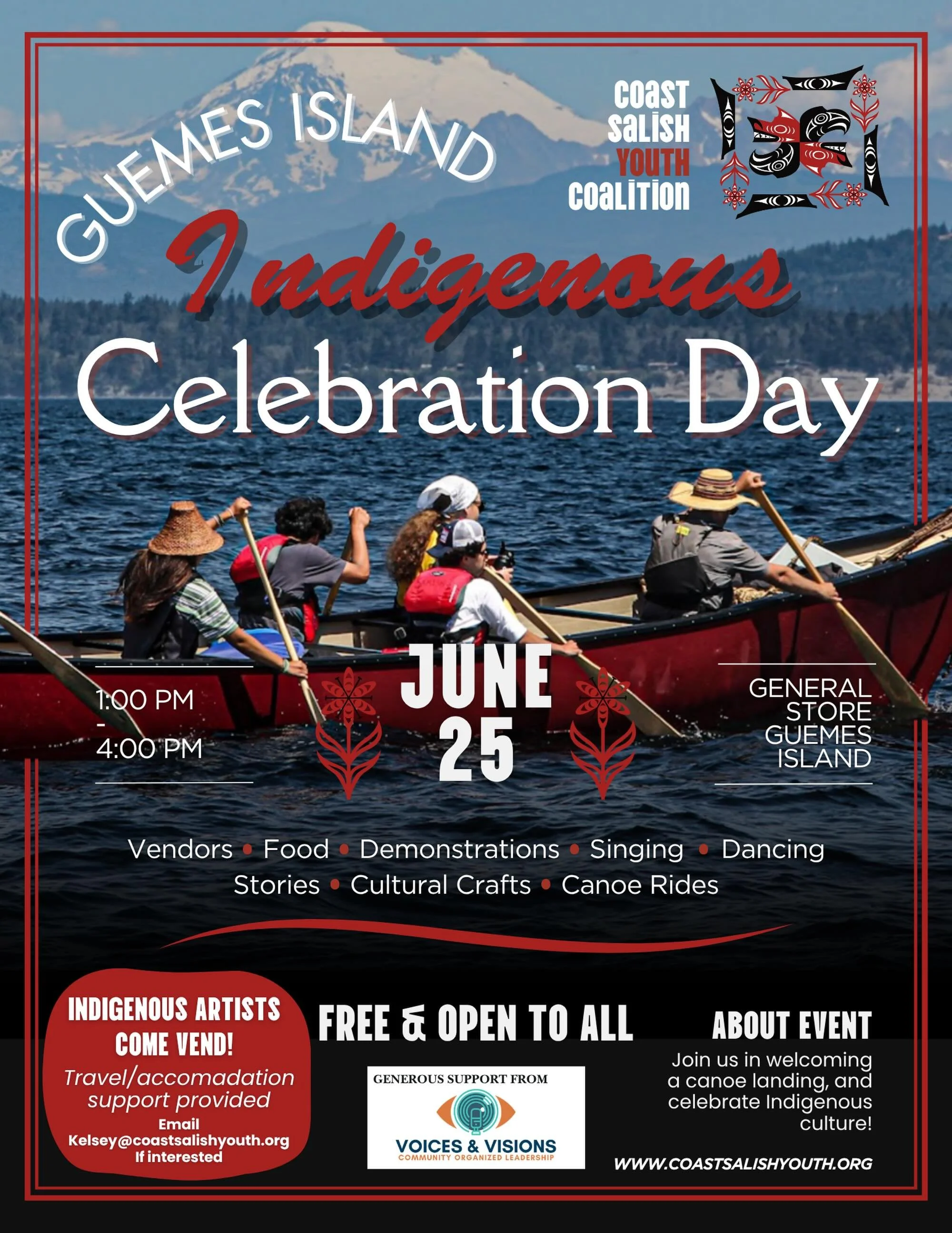 Mark your calendars for June 25th, 1 to 4pm at the Guemes General Store!

Join us for a free, community celebration of Coast Salish identity, knowledge, and resilience right here on the Salish Sea! Welcome a canoe landing and enjoy an afternoon of tr