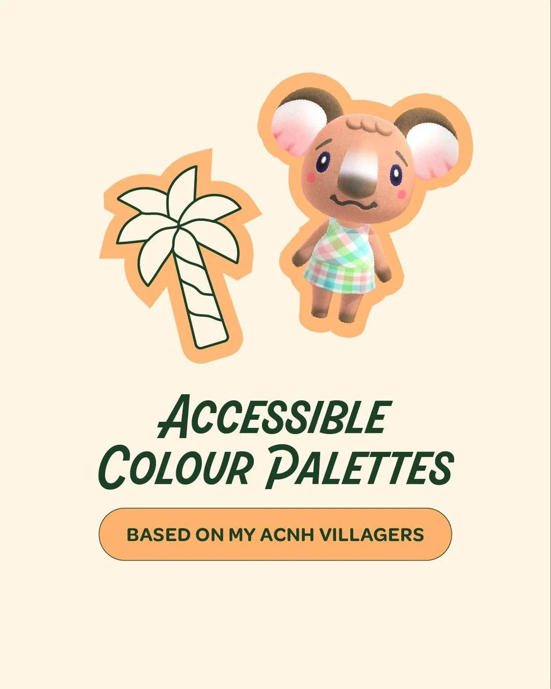 Who knew island life was so accessible? 🏝️ 

Take some inspo from my very own ACNH villagers with these accessible colour palettes!

Every palette I put out is run through accessibility testing to ensure they actually work for the real world (yes, i