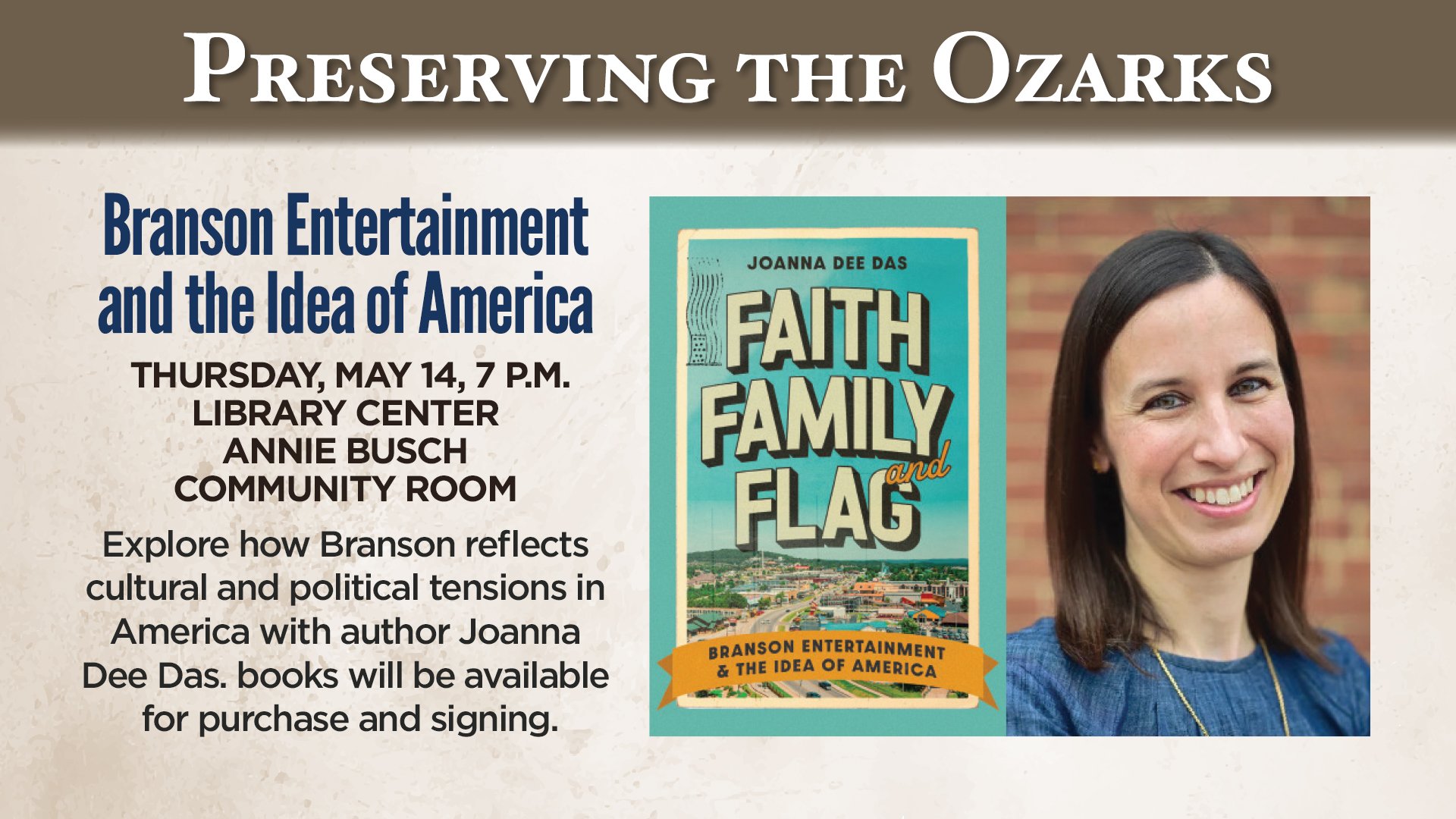 flier for book talk at Springfield-Greene County Library