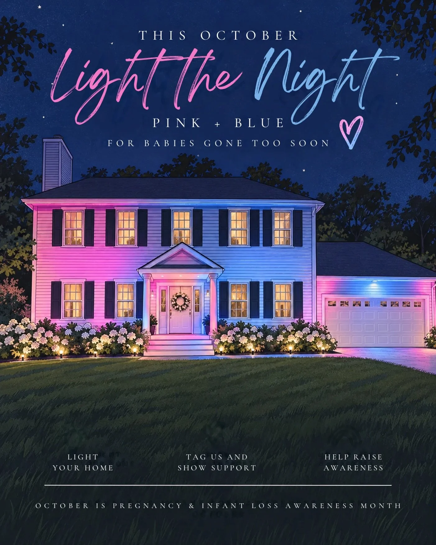 Light the Night Pink + Blue 💗💙

This October, in honor of Pregnancy &amp; Infant Loss Awareness Month, we&rsquo;re inviting families and communities to light their homes pink + blue for babies gone too soon.

Purchase your pink and blue outdoor bul