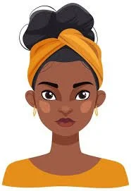 Portrait d'une femme avec une tête enveloppée d'un foulard orange et d'une coiffure noire