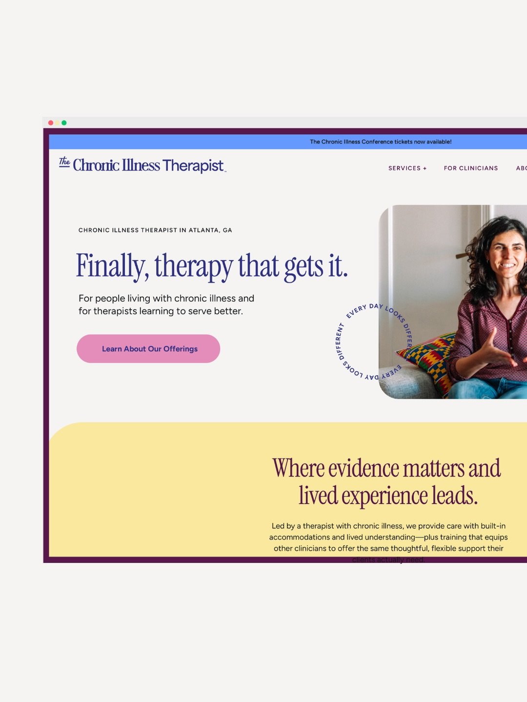 The reveal you&rsquo;ve been waiting for. Meet the new look of The Chronic Illness Therapist. ✨

Our goal was to take Destiny&rsquo;s incredible thought leadership and house it in a brand system that feels grounded and welcoming. This project focused
