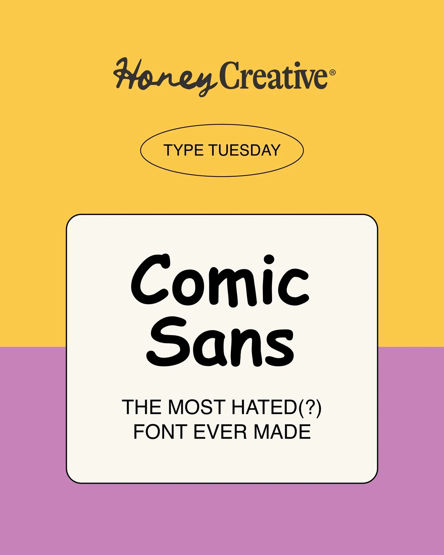 Our very first Type Tuesday! ⁠
⁠
We HAD to dive into this classic for the first in this series. ⁠
⁠
Is Comic Sans the most hated font ever made? Or the most misunderstood?⁠
⁠
Back in 1994, Vincent Connare was a typographer at Microsoft, tasked with m