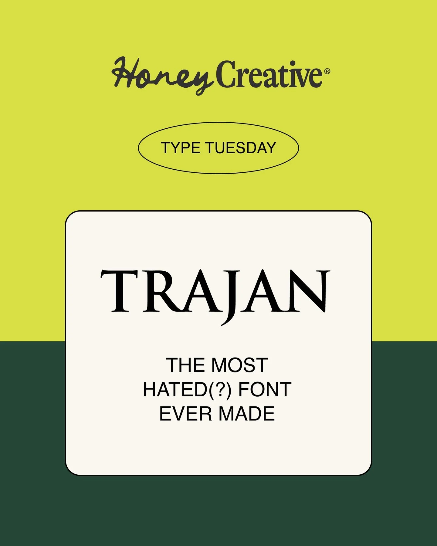 Type Tuesday continues with...Trajan! ⁠
⁠
In 1989 it became one of the first Adobe Originals, designed by Carol Twombly. After that it showed up on what felt like every movie poster: Titanic, Hamilton, and a lottttt of wine labels.⁠
⁠
It does look gr
