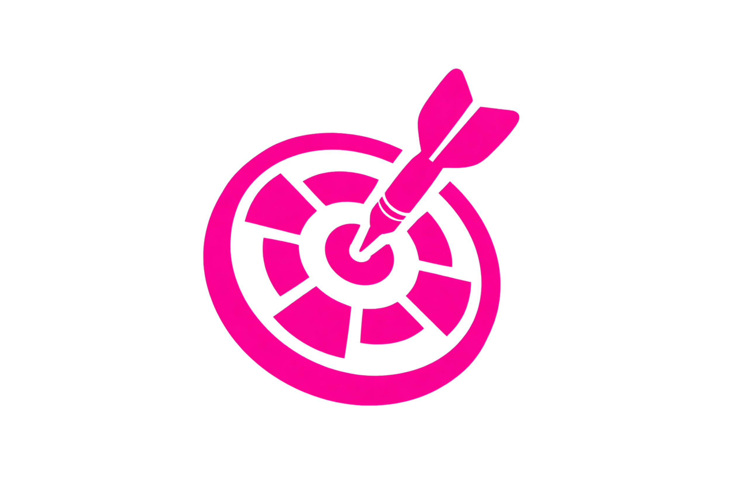 A pink dart hitting the bullseye on a pink and black target.
