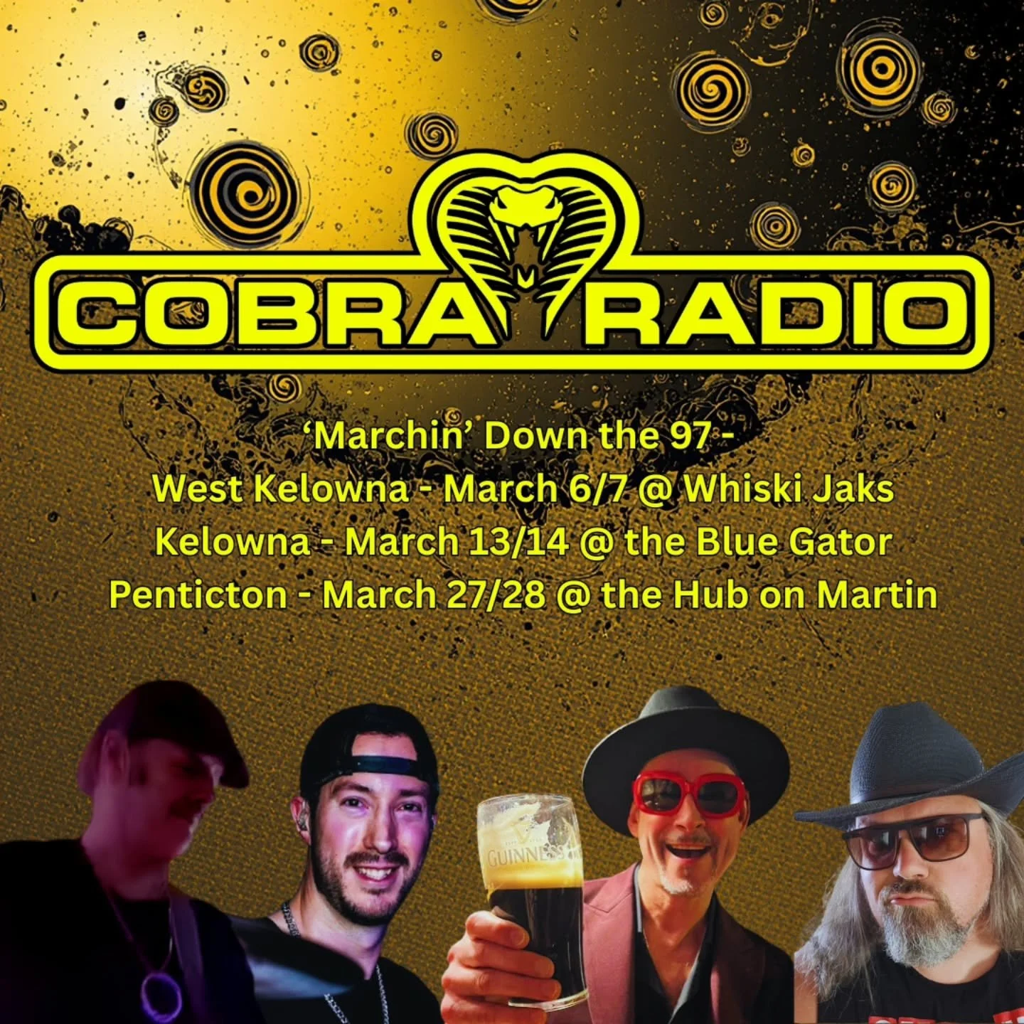 Cobra Radio is heading in for a nice busy March w new faces and a schwack of new tunes. 

We pride ourselves in making sure the playlist gets updated constantly and this March run is no exception.  Come on out for new tunes and old favorites no matte
