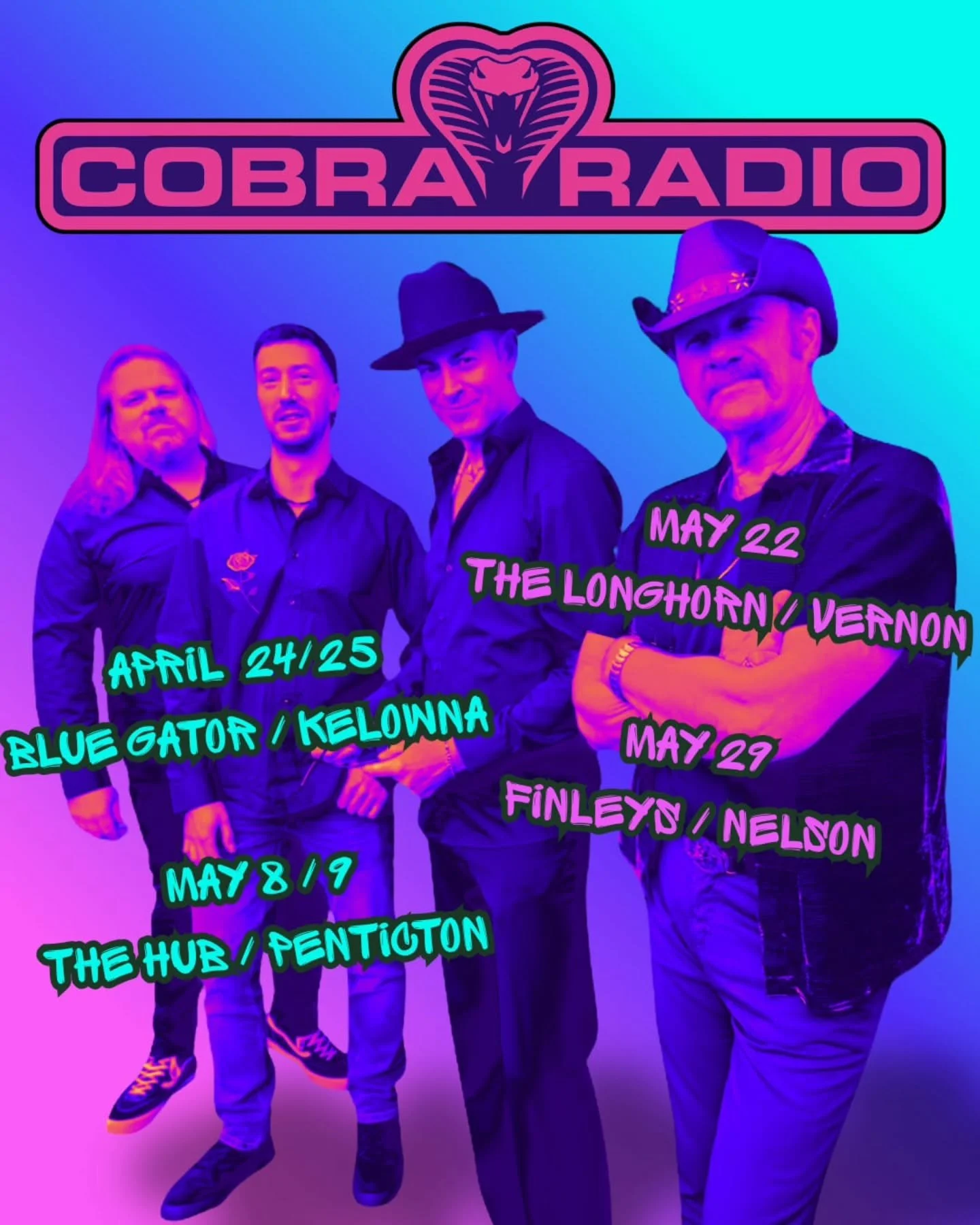 Spring is spinning up!  We're all up in the BC interior, 4 weekends 4 towns.  We're doing the driving, you just gotta show up at a city near you. 

-

April 24/25 - The Blue Gator / Kelowna
May 8/9 - The Hub on Martin / Penticton
May 22 - The Longhor