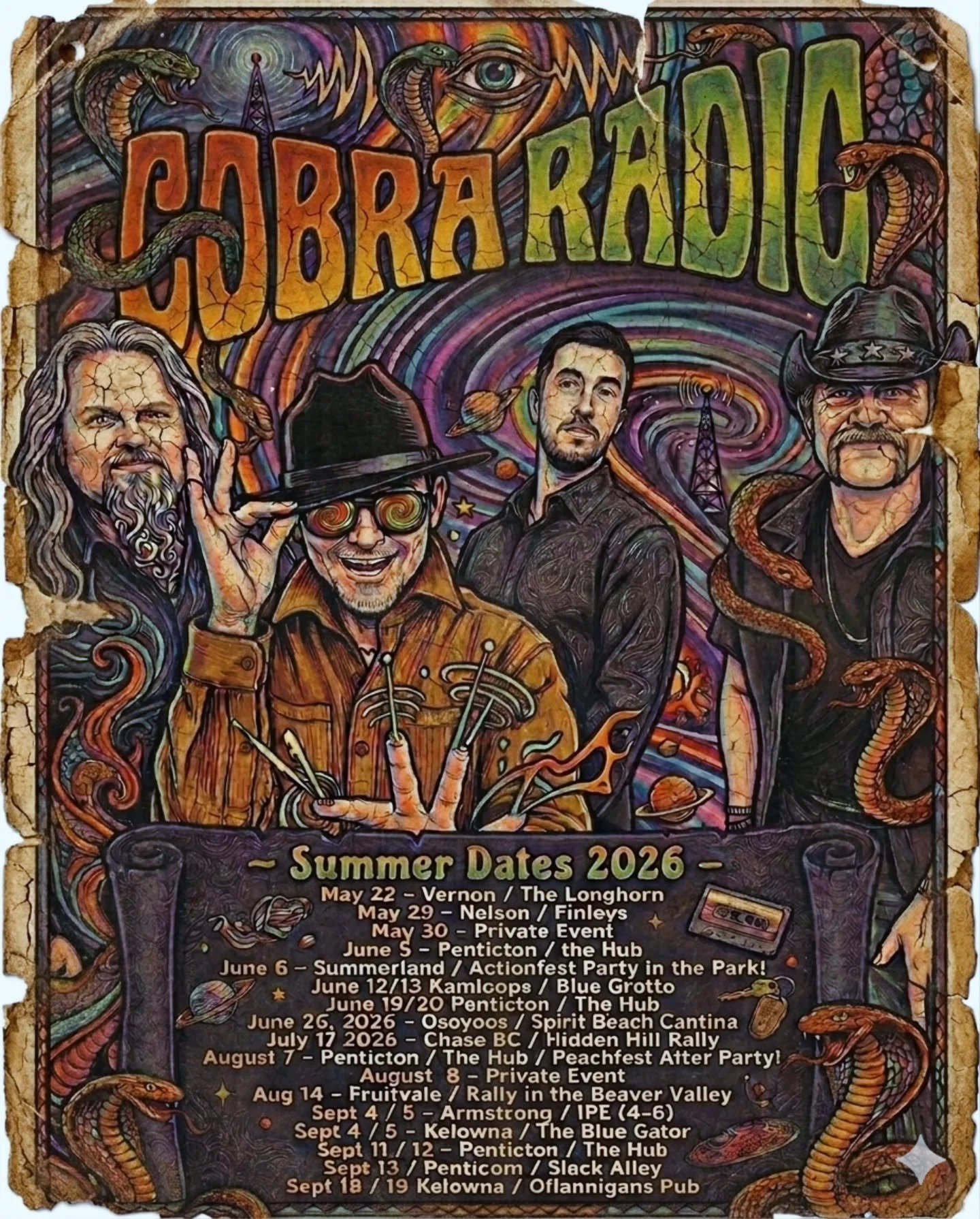 Summer Dates 2026 - 

May 22 - Vernon / The Longhorn 
May 23 - Penticton / the Hub 
May 29 - Nelson / Finleys
May 30 - Private Event 
June 5 &ndash; Penticton / the Hub 
June 6 - Summerland / Actionfest Party in the Park!
June 12/13 Kamloops / Blue G