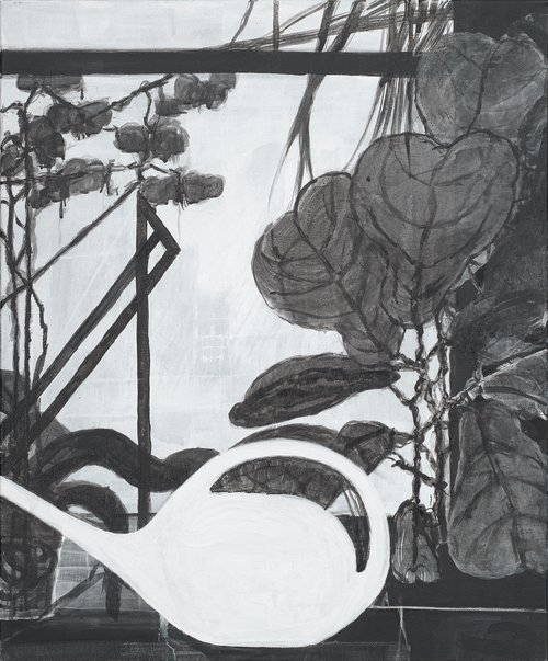 LEPP, CATHERINE, Mirror, Window, Watering Can, Orchids and Figs, 2024, acrylic on canvas, 20 x 24 in