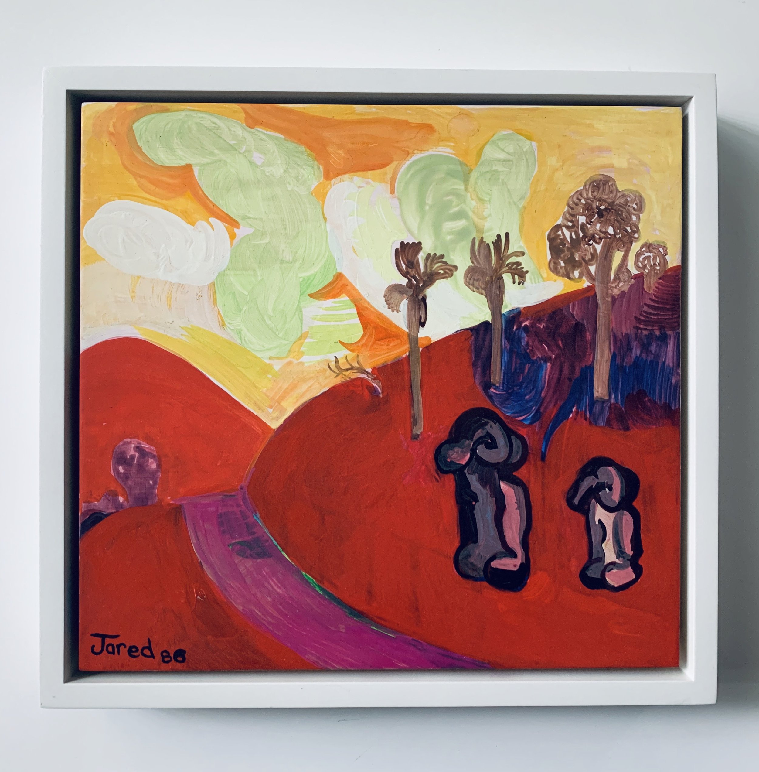 Coral Figures in Daytime, 1986, Gouache on masonite, 8.38 x 9.25 inches
