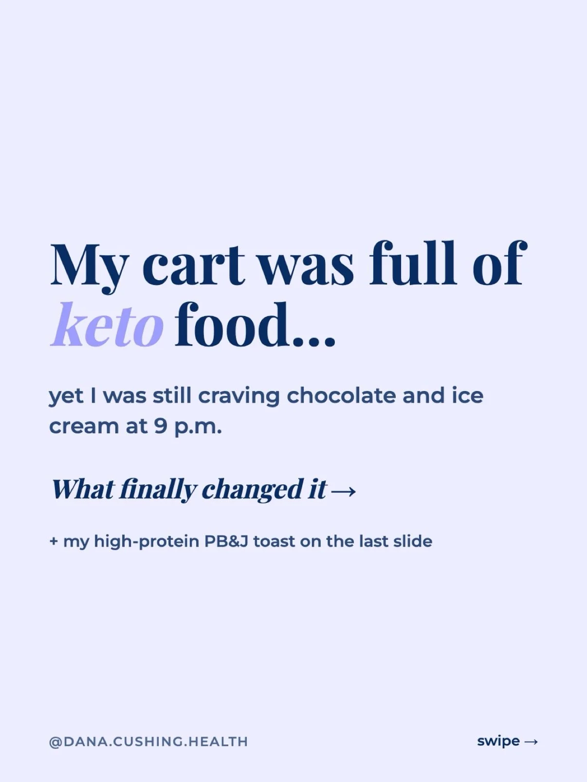 My cart was full of keto food&hellip;⁣
⁣
&hellip;yet I was still craving chocolate and ice cream at 9 p.m.⁣
⁣
I&rsquo;d be &ldquo;so good&rdquo; all day, with coffee for breakfast and a small keto lunch. ⁣
⁣
Then the house got quiet, and I was standi
