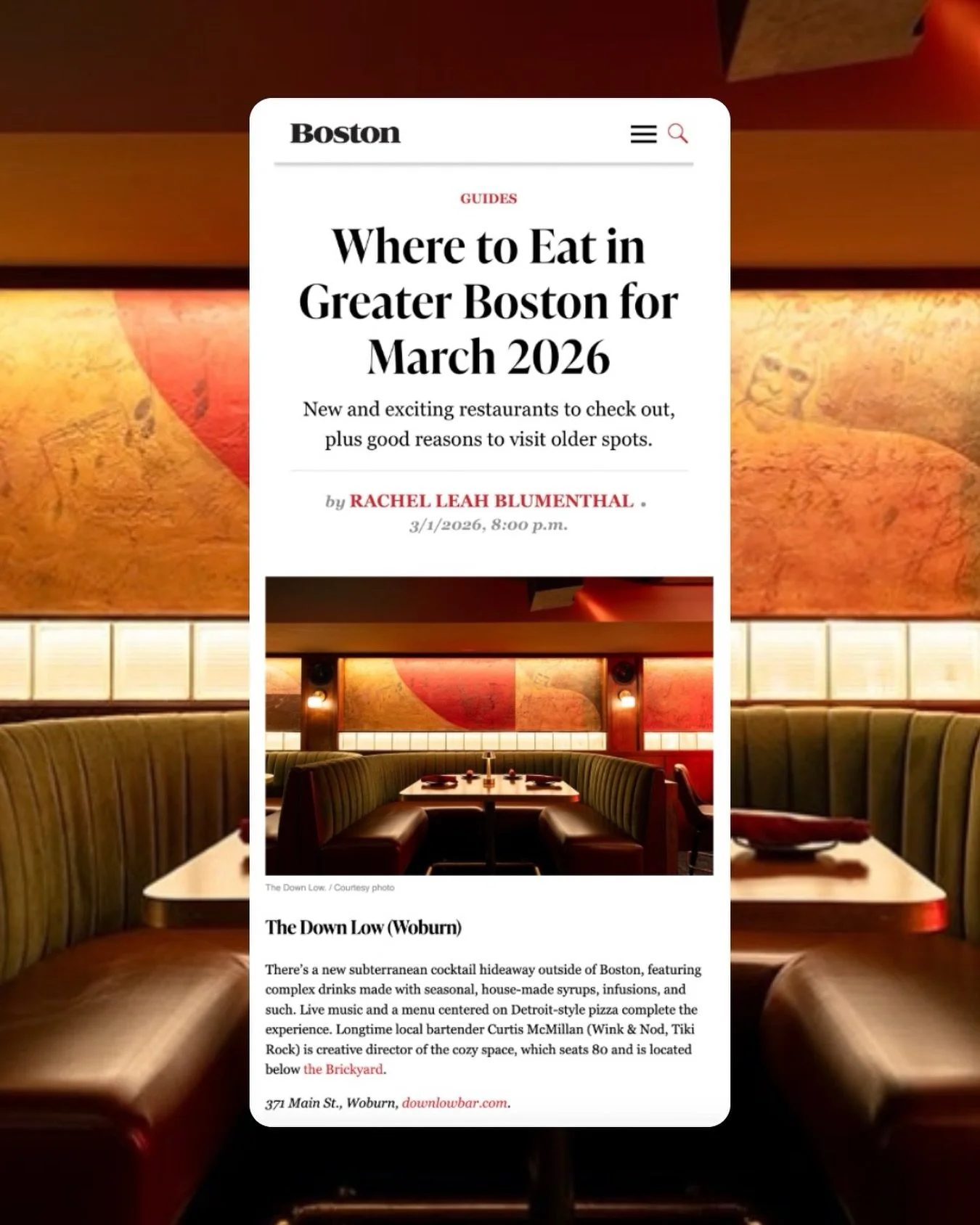 Thank you @bostonmagazine for highlighting @thedownlowbar✨🫶