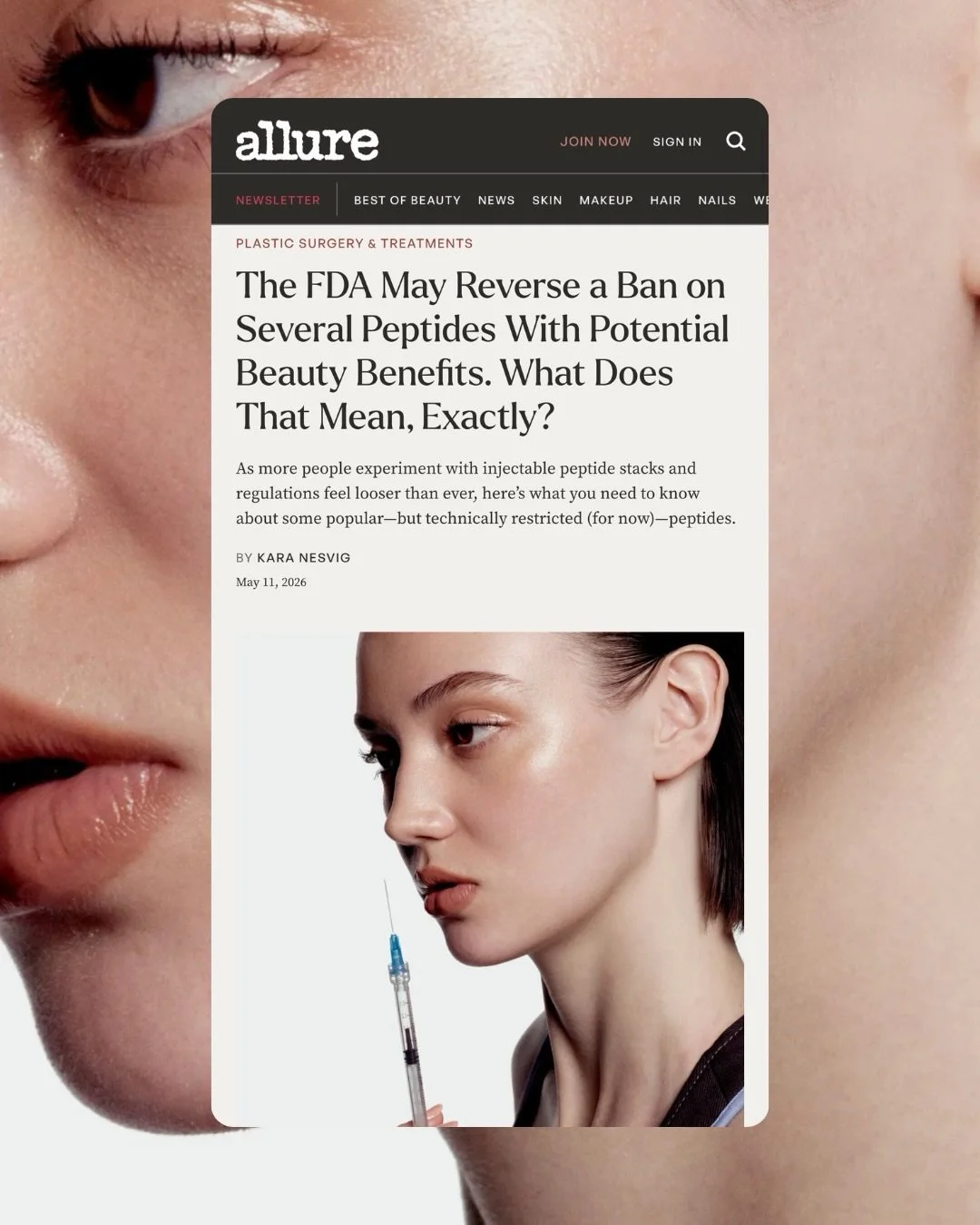 Big media moment for @jeffreyleemd 👏 His expert commentary was featured in @allure discussing the FDA&rsquo;s potential reversal of restrictions on certain peptides and what it could mean for the future of beauty, wellness, and patient safety. Alway