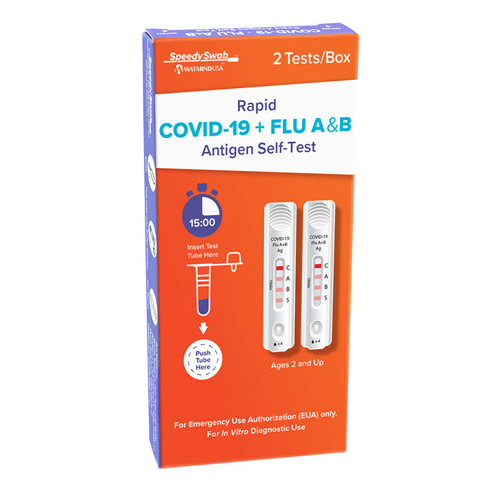 SpeedySwab™ Rapid Antigen Self-Test, COVID-19 + Flu A&B, 2 Tests/Box