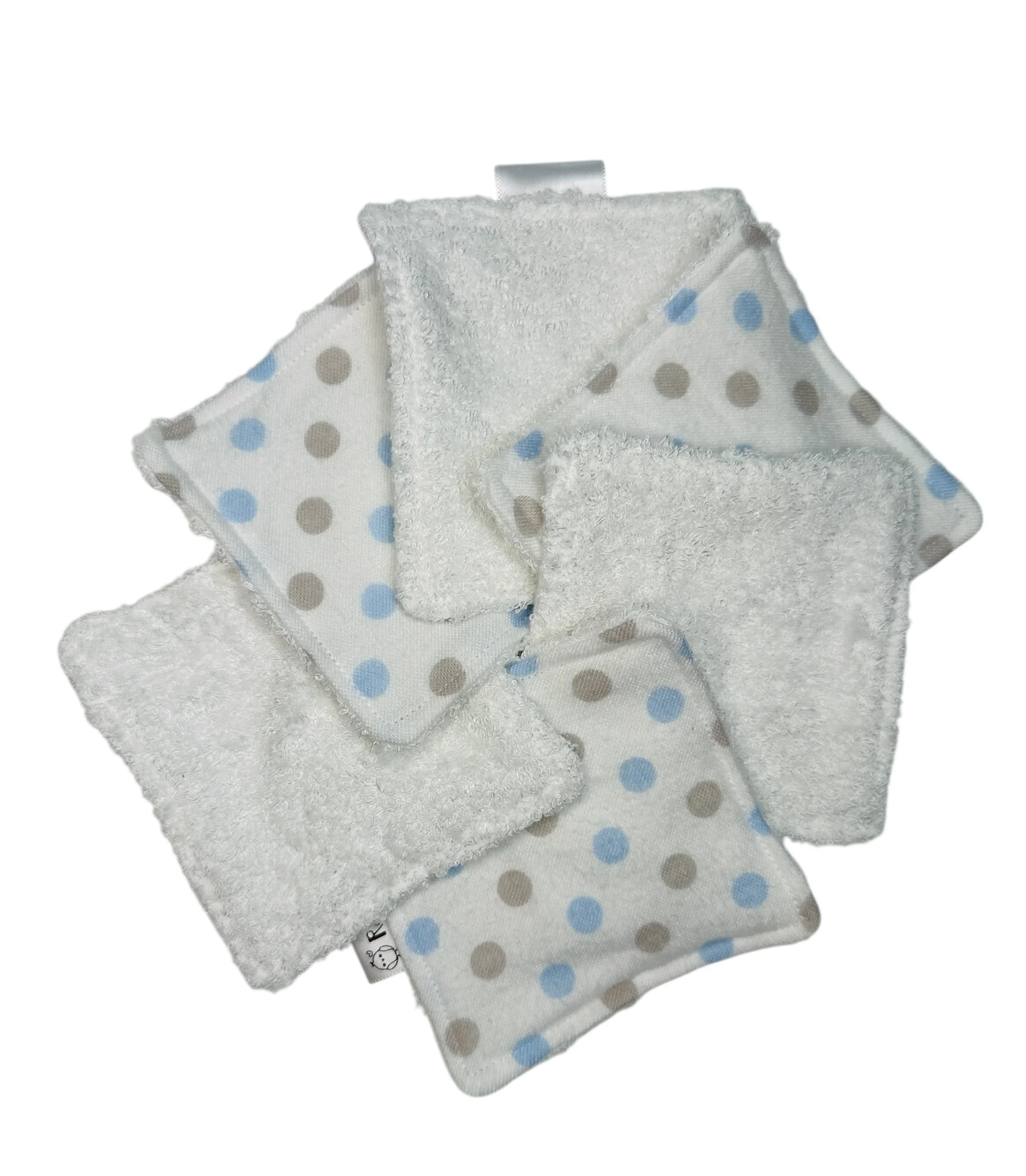 Lot de 6 tampons démaquillants en bambou Pois gris et bleu