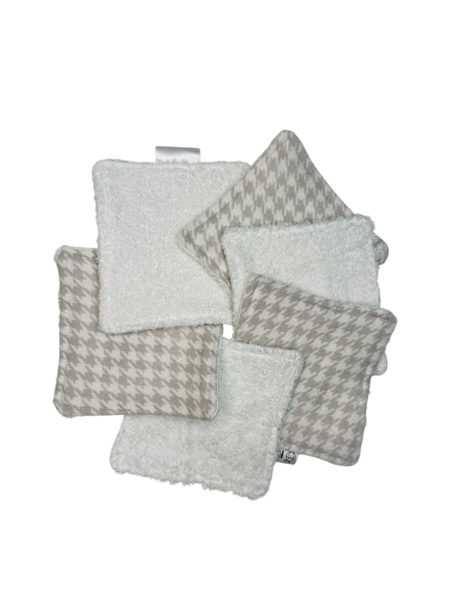 Lot de 6 tampons démaquillants en bambou Pied de poule gris