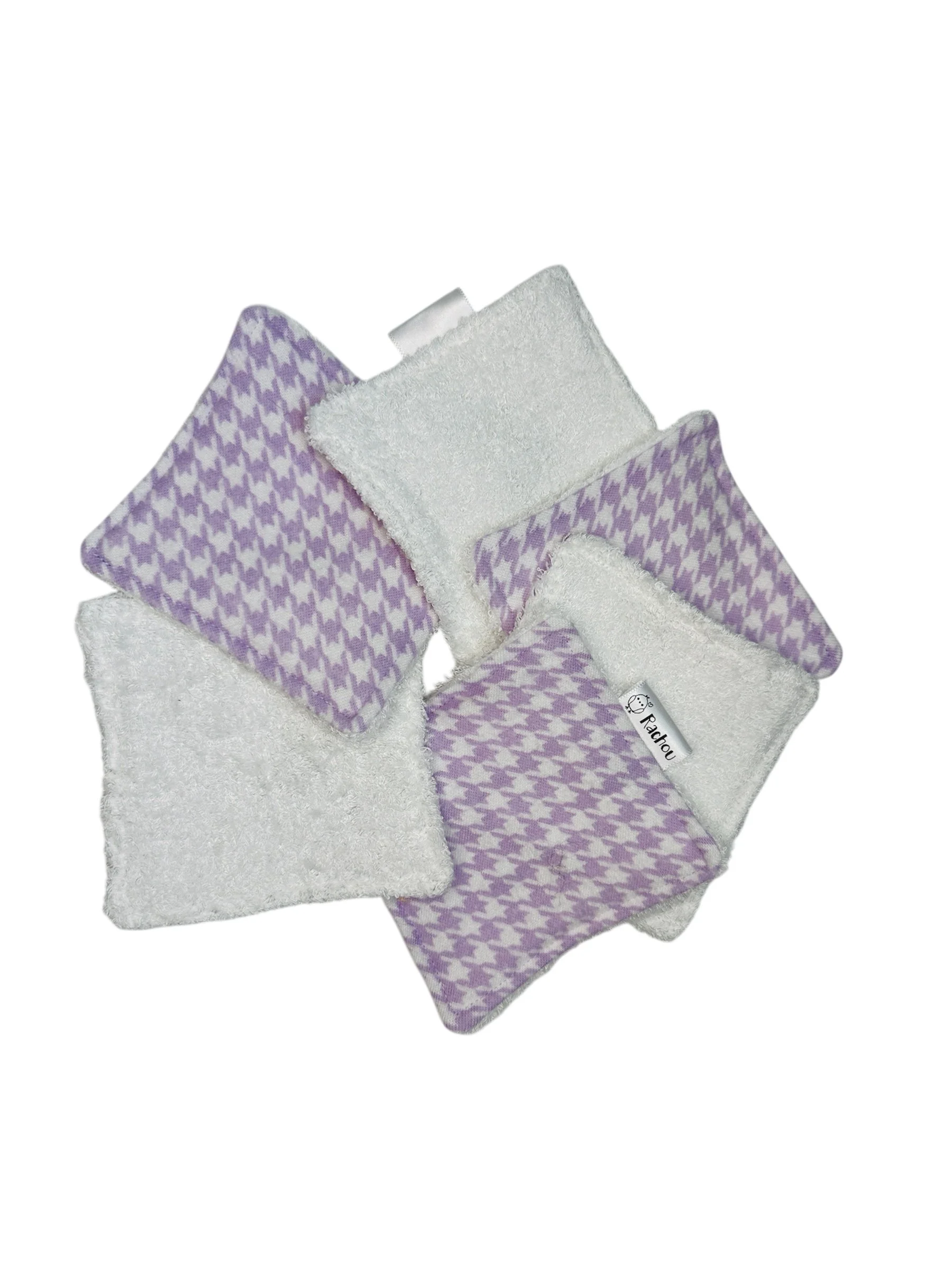 Lot de 6 tampons démaquillants en bambou Pied de poule mauve