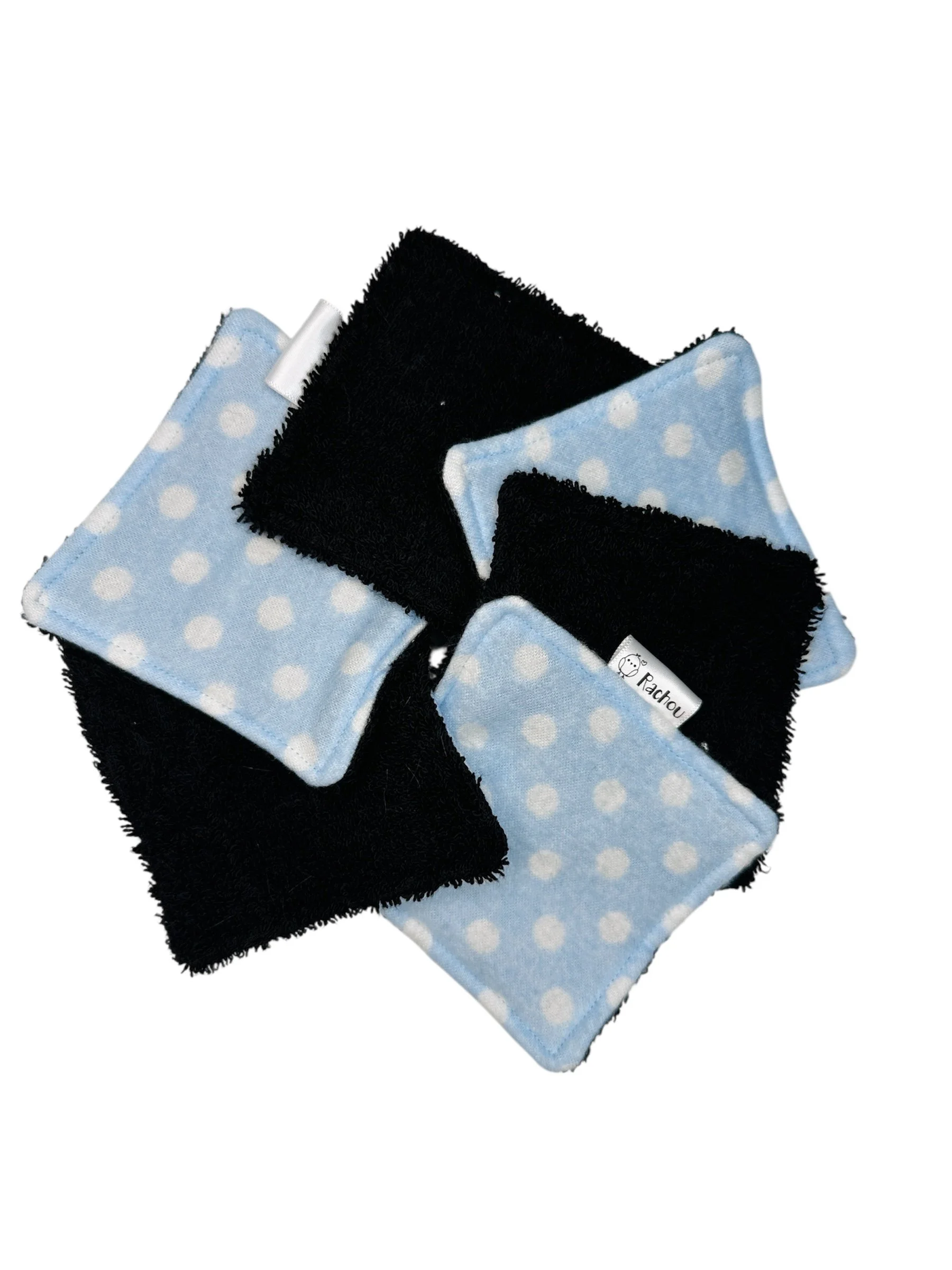 Lot de 6 tampons démaquillants en bambou Bleu à pois