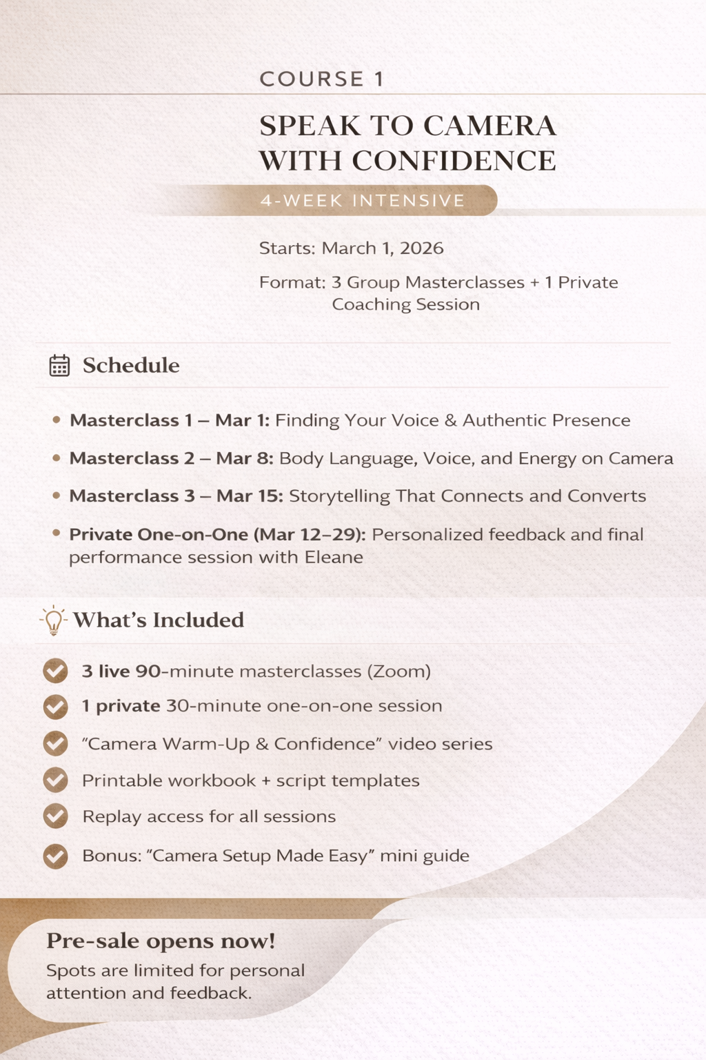 Speak to Camera with Confidence: 4-Week Intensive