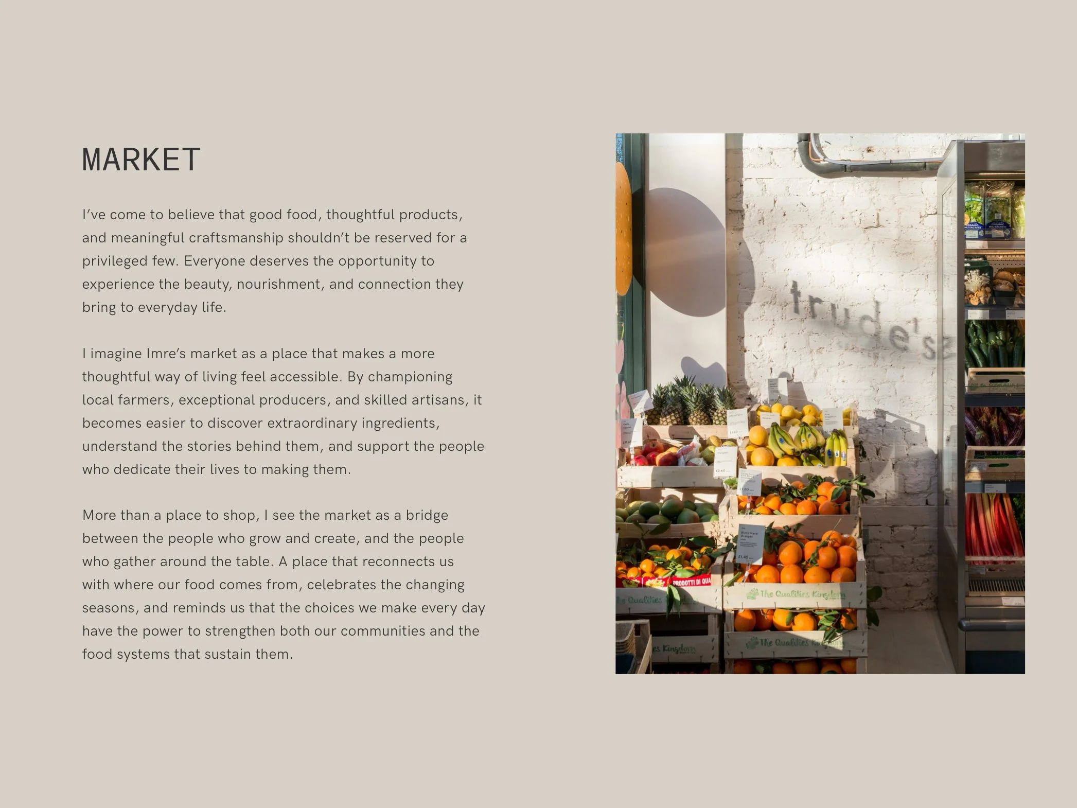 A display of fresh fruits including pineapples, oranges, and lemons arranged in wooden crates at a farmer's market.