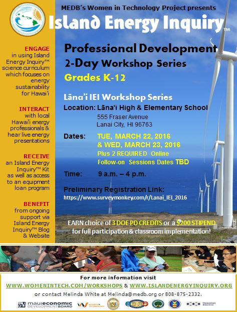 Island Energy Inquiry™ (IEI) Professional Development Workshop Series: Grades K-12