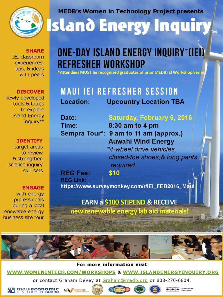 MEDB Island Energy Inquiry One-day Refresher Workshops: Oahu, Maui, &amp; Hawai’i Island