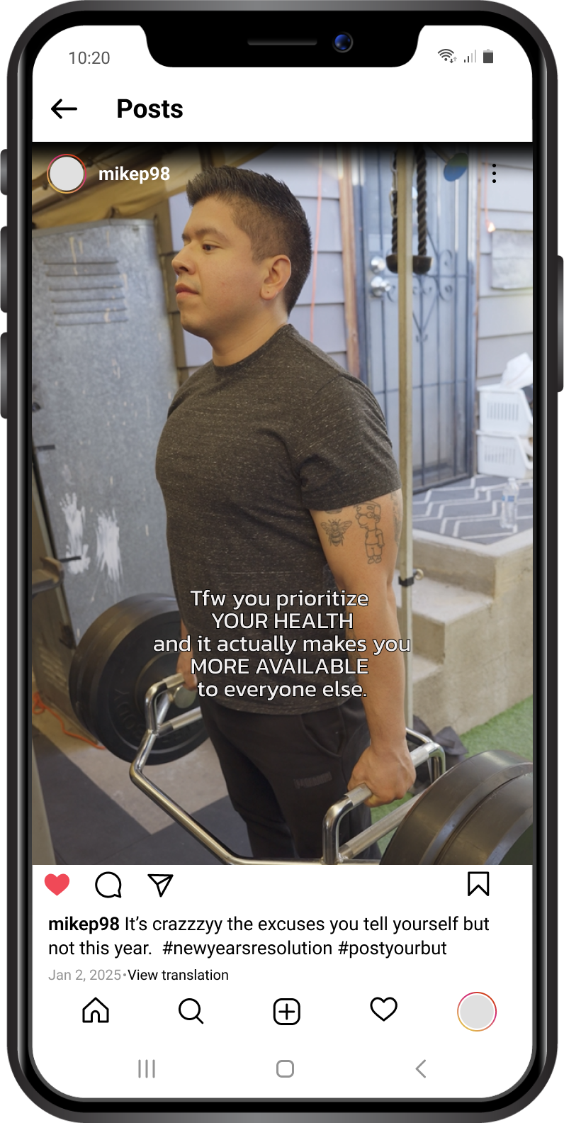 Dad working out at the gym with a point of view caption.