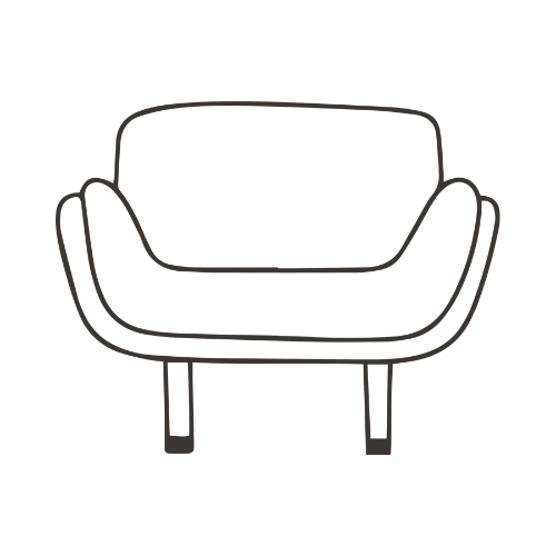 Geometric drawing of an outline square with sections divided by vertical, horizontal, and half circle lines.