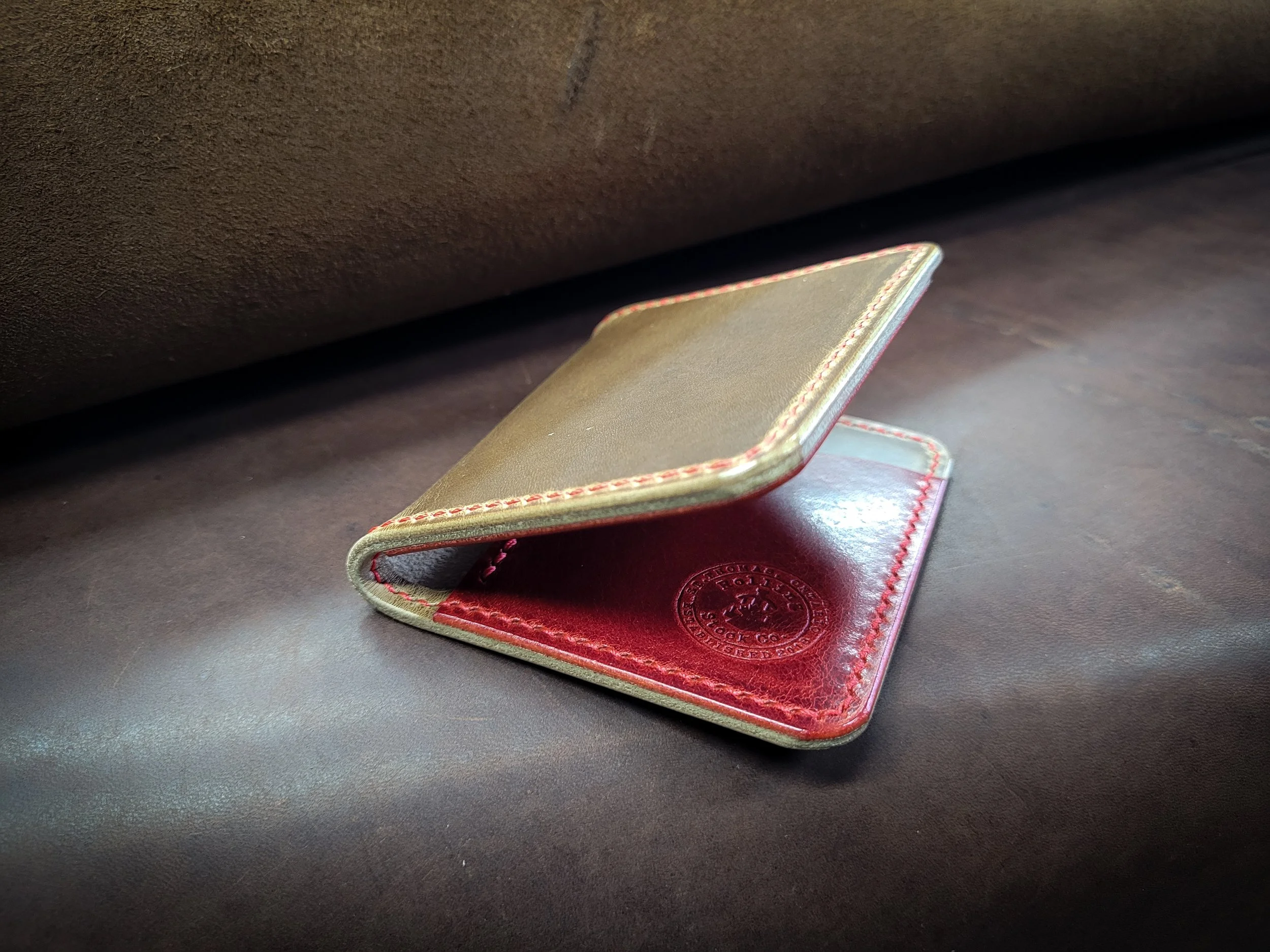 Mogul Wallet - Taupe with Red Pockets