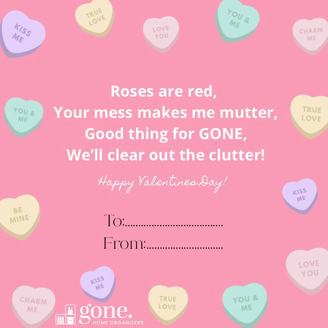 Nothing says &lsquo;I love you&rsquo; like decluttering together. 💌💘

Grab any of these Valentine&rsquo;s cards to send to the spouce/partner who needs a little hint&hellip;. Or a lot. 😉😘

At GONE we Declutter with 💗