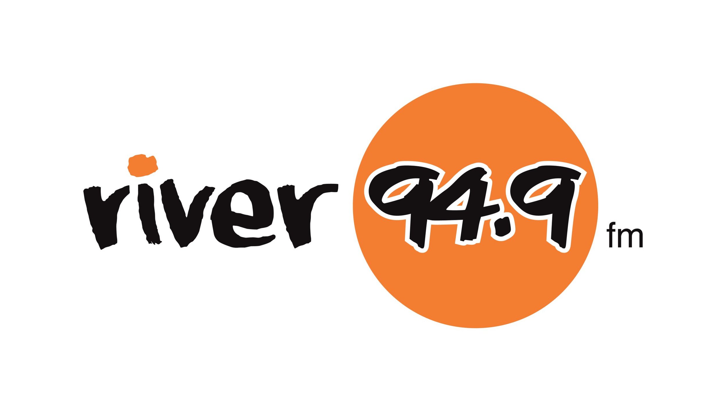 Logo of River 94.9 FM featuring stylized text and an orange circle.