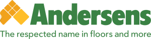 Andersens logo with tagline 'The respected name in floors and more' in green text with a yellow geometric shape.