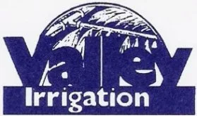 Valley Irrigation logo featuring an illustration of irrigation equipment and leaves
