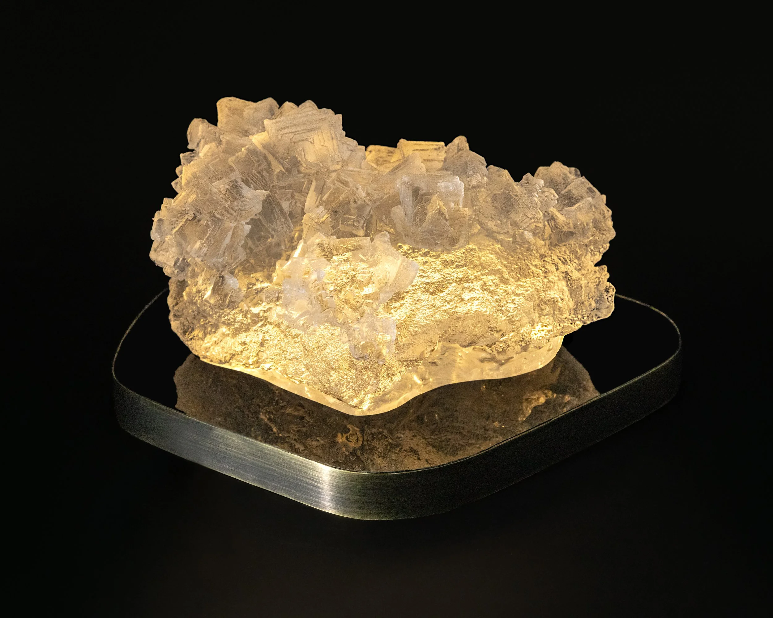 Large halite. 10x7.5x5". Cast glass, acrylic, brass. 2026.