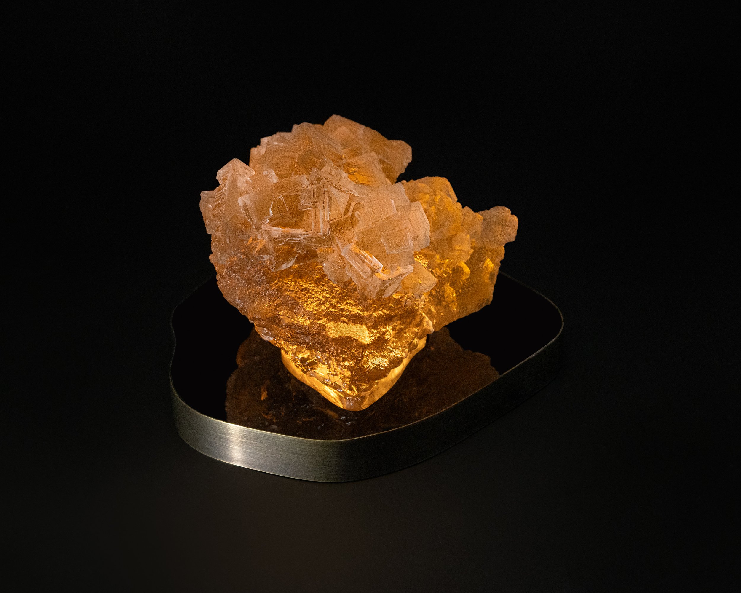 Large halite in color. 9.5x8x5.5". Cast glass, acrylic, brass. 2026.
