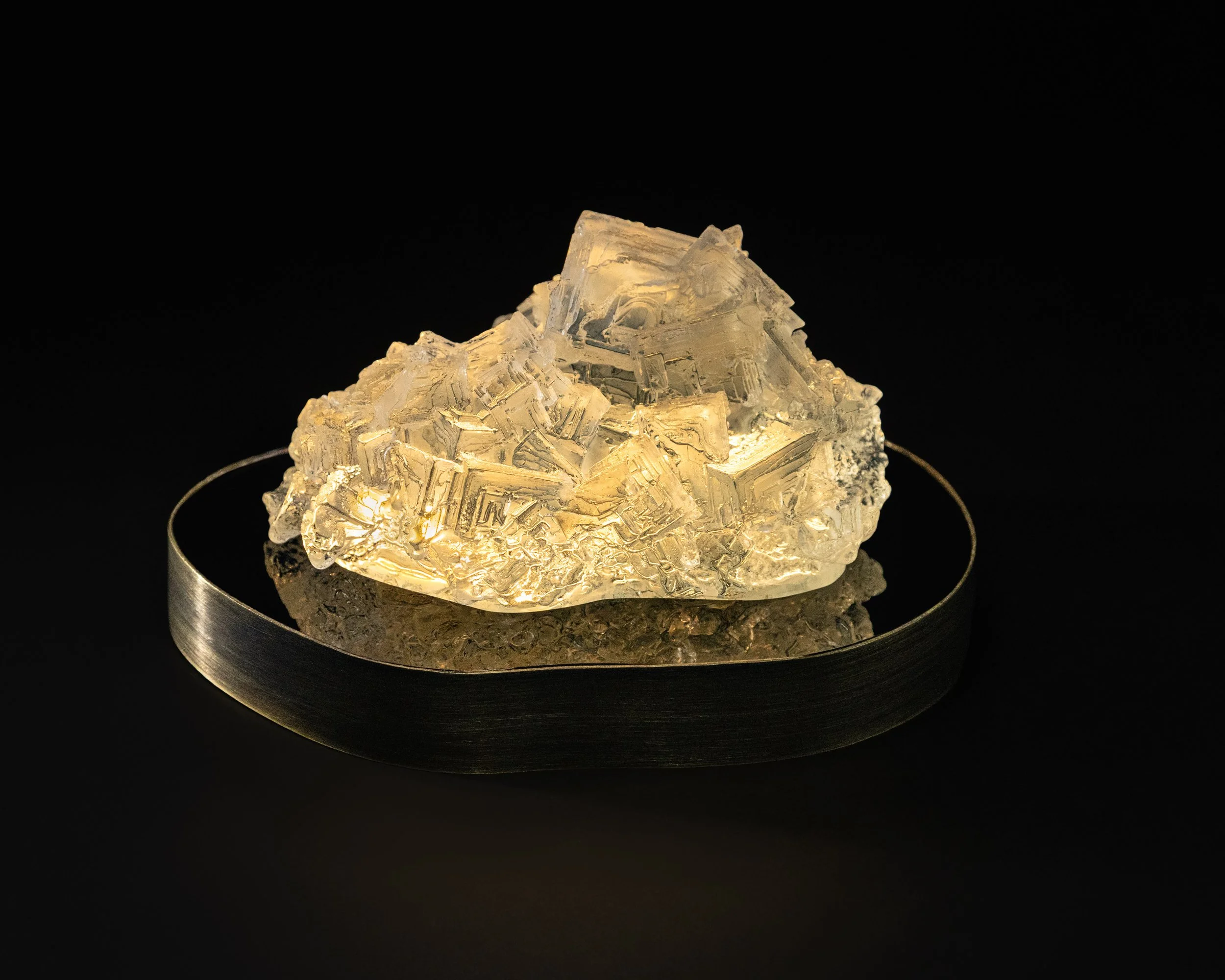 Small halite. 6.5x4.5x3.5". Cast glass, acrylic, brass. 2026.