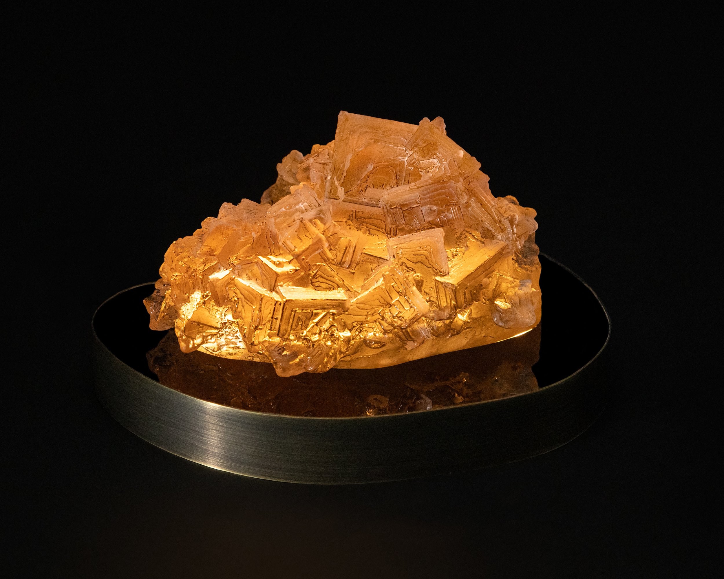 Small halite in color. 6.5x5x4". Cast glass, acrylic, brass. 2026.